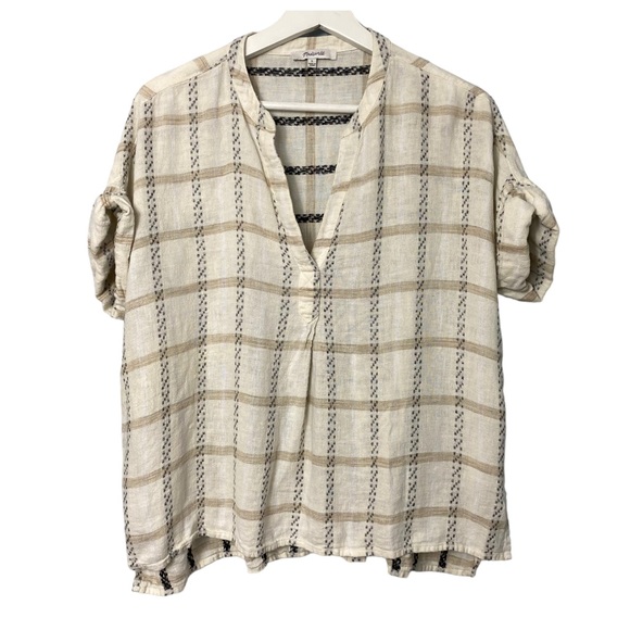 Madewell Lakeline Popover in Windowpane Jacquard Cream Short Sleeve Shirt S - Picture 8 of 13